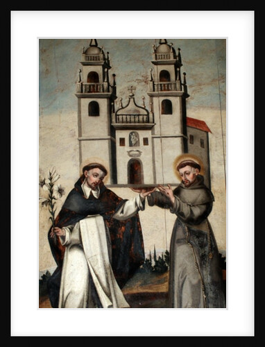 St. Dominic and St. Francis holding a miniature model of the church at As Ermidas by Anonymous