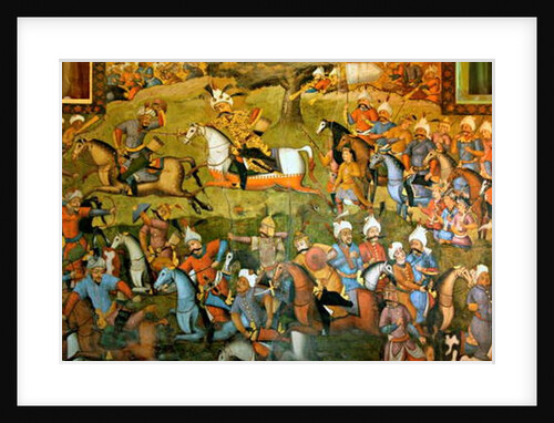 Battle of Taher-Abad or Battle of Merv with victory of Shah Ismail I over Muhammad Shaybani Khan, Reception Hall, Chehel Sotun, 1647 by Persian School