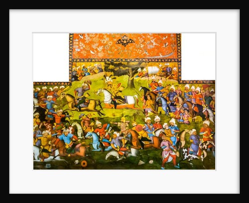 Battle of Taher-Abad or Battle of Merv with victory of Shah Ismail I over Muhammad Shaybani Khan, Reception Hall, Chehel Sotun, 1647 by Persian School