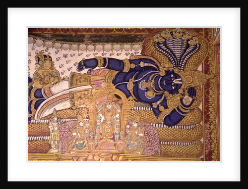 Wall Painting of the God Vishnu Resting on a Snake by School Indian