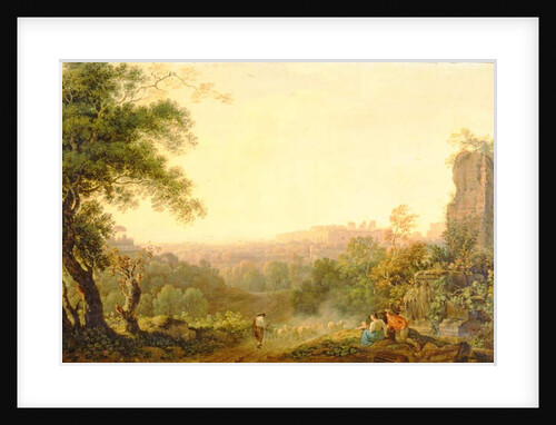 A view of Rome with peasants and ruins by Jacob-Philippe Hackert