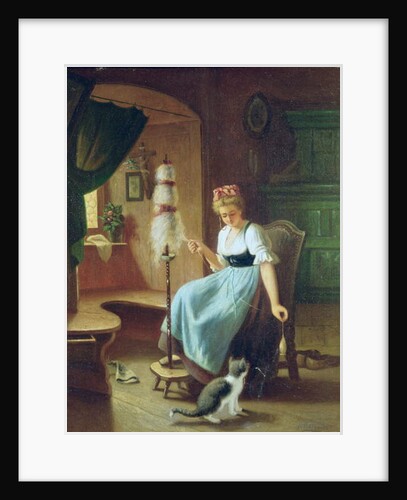 Girl at a Spinning Wheel by H Harcourt