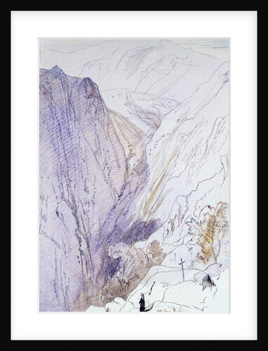 Athos with Monks in the foreground, 1856 by Edward Lear