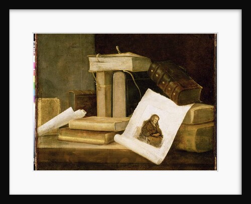 Still Life of Books and a Rembrandt Engraving by Sebastian Stoskopff