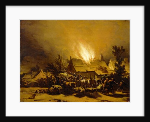Peasants Fleeing a Burning Barn, c.1655 by Egbert van der Poel