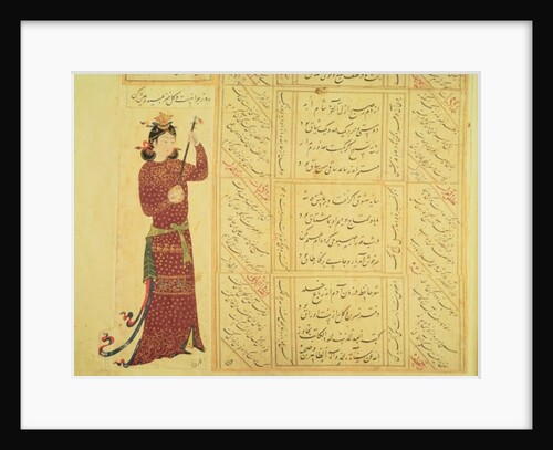 Woman playing the rebab and calligraphy by School Ottoman
