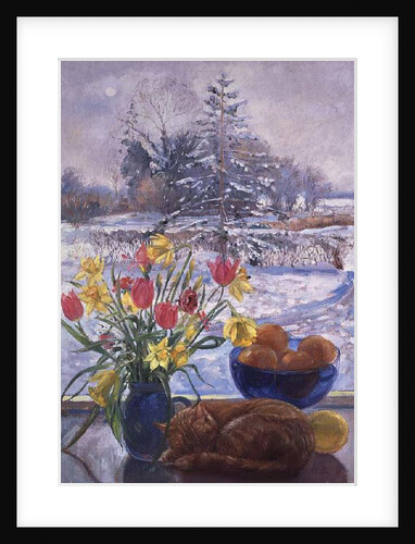 Curled Cat with Flowers by Timothy Easton