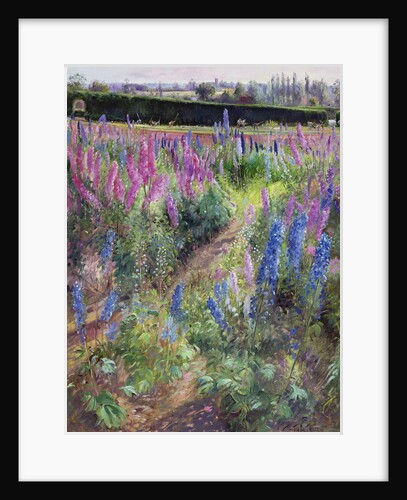 Delphiniums and Hoers, 1991 by Timothy Easton