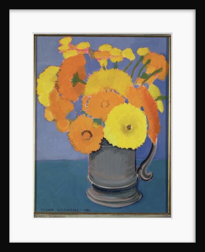 Orange Flowers in a tankard by Lillian Delevoryas