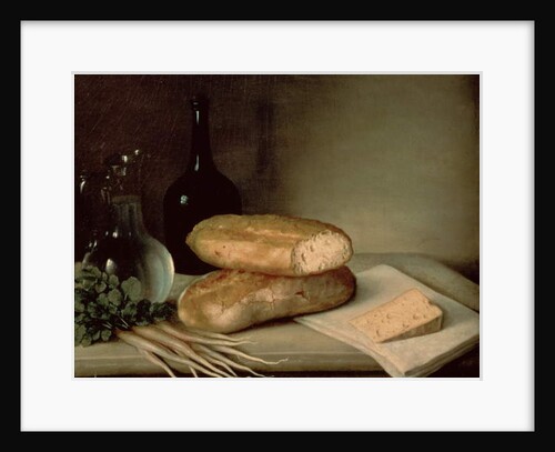 Still Life with Bread, Cheese and a Flagon of Wine by Claude Joseph Fraichot