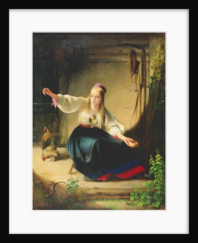 A Girl Feeding Hens, 1839 by Carl Timoleon von Neff
