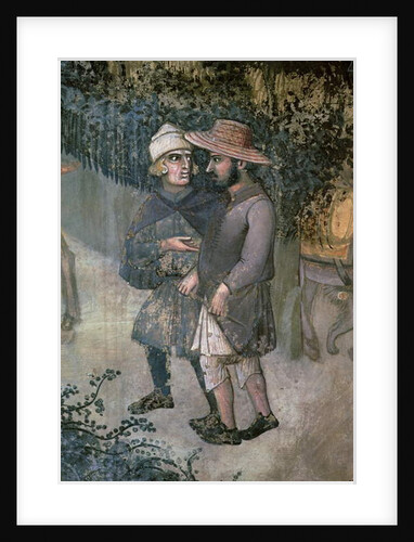 Effects of Good Government in the Countryside, detail of two men walking and talking, 1388-40 by Ambrogio Lorenzetti
