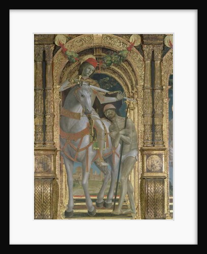 St. Martin sharing his cloak with the beggar, detail from a polyptych, 1485 by Bernadino & Zenale B. (1436-1526) Butinone