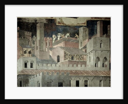 Effects of Good Government in the City, detail of architecture and construction of a house, 1338-40 by Ambrogio Lorenzetti