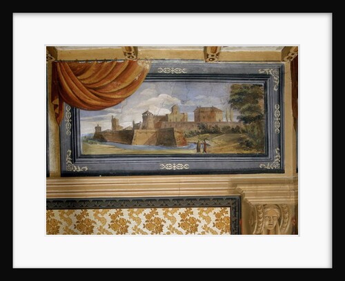 Rural landscape with buildings by Guercino