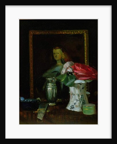 Still Life of Roses, Portrait, Vase and Fan by George Leslie Hunter