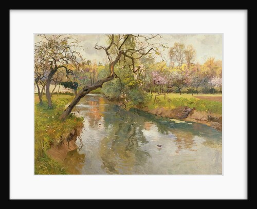 French River Landscape with a Flowering Tree by Fritz Thaulow