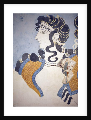 Minoan art. Details of the Ladies in blue fresco by Minoan Minoan