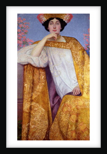 Portrait of a Woman in a Golden Dress, painted in collaboration with Ernst Klimt Franz Matsch and his studio, 1886-87 by Gustav Klimt