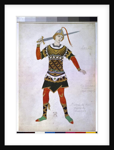 Costume design for a warrior from the ballet 'Firebird' by I. Stravinsky, 1931 by Ivan Bilibin