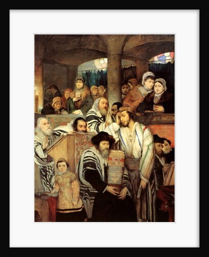Jews praying in the Synagogue on Yom Kippur, 19th century by Maurycy Gottlieb