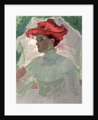 Woman with Red Hat and Parasol by Frank Duveneck