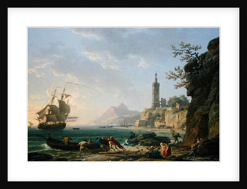 A Coastal Mediterranean Landscape with a Dutch Merchantman in a Bay, 1769 by Claude Joseph Vernet