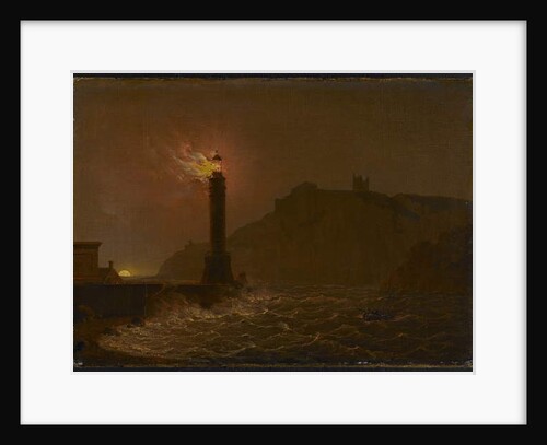 A Lighthouse on fire at night by Joseph Wright of Derby