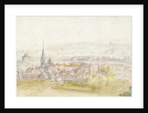 Distant view of a town with a chateau on the right by Adam Frans van der Meulen