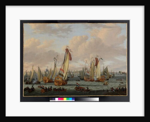A marine sham-fight on the Y before Amsterdam, before 1710 by Abraham Storck