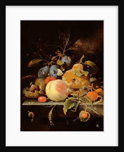 Still Life of Fruit and Nuts on a Stone Ledge by Abraham Mignon