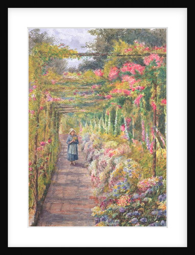 Young Girl Walking under a Rose Pergola by English School