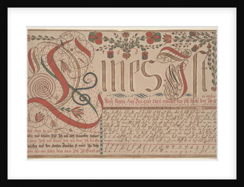 Writing Exercise for Esther Hadmänn, Fraktur Painting by Johann Adam Eyer