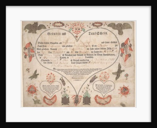 Birth and Baptismal Certificate for Maria Catharina Raup c.1806 by American School