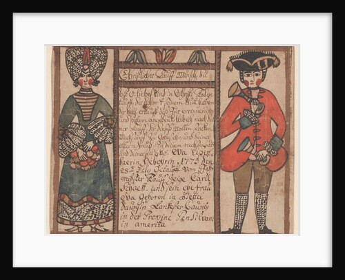 Birth and baptismal certificate for Eva Eissenhaer, c.1773 by Artist Sussel-Washington