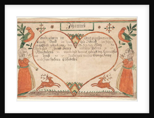 Birth and Baptismal Certificate for Johannes Kemp by Springing Deer Artist