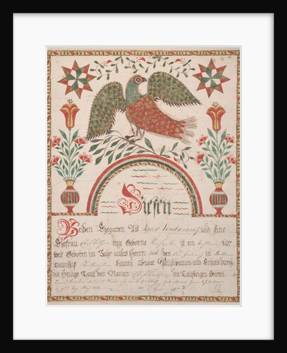 Birth and Baptismal Certificate for Elisabeth Lindaman, c.1820 by American School