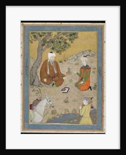 Holy man with prince and attendants, detached album folio with painting, c.1900 by Indian School