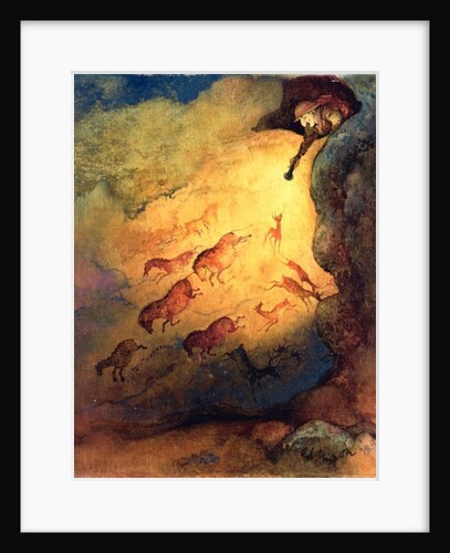 Mr Punch as a cave explorer giving the animals in Lascaux a fright, unpublished commission by 'Punch', 1968 by George Adamson