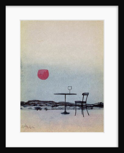 Displaced red wine from glass on outside table becomes the Setting Sun by George Adamson