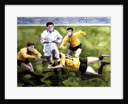Rugby Match: England v Australia in the World Cup Final, 1991, Will Carling being tackled by Gareth Lloyd Ball