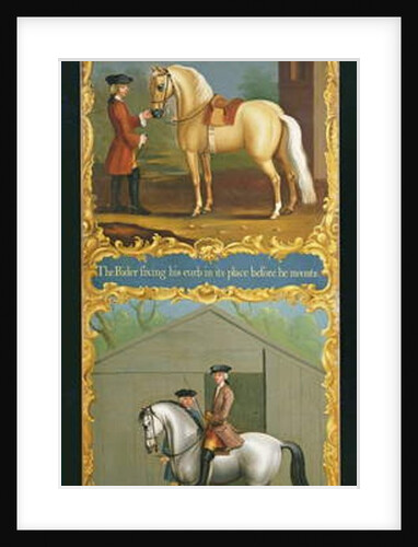The Rider Fixing his Curb in its Place before he Mounts and The Scholar Placed in his Seat without Styrrops, c.1750 by Thomas of Pall Mall Butler