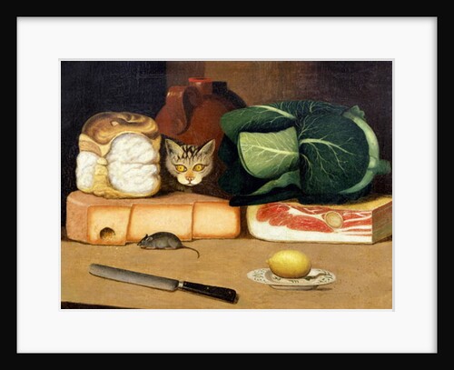 Larder still life with a cat hunting a mouse, c.1840 by English School