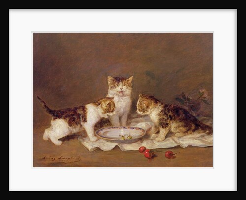 Three cats, red cherries and bees by Louis Eugene Lambert