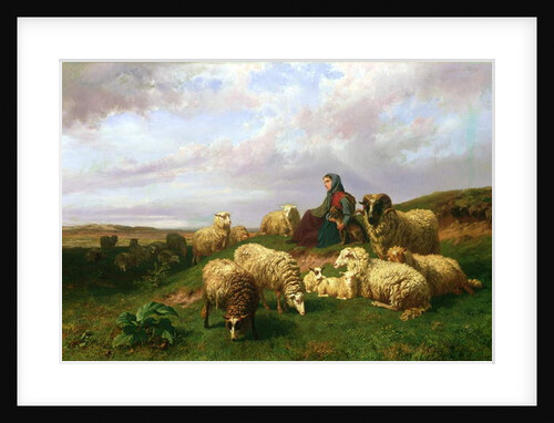 Shepherdess resting with her flock, 1867 by Edmond Jean-Baptiste Tschaggeny
