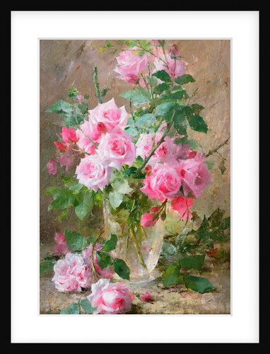 Still life of roses in a glass vase by Frans Mortelmans