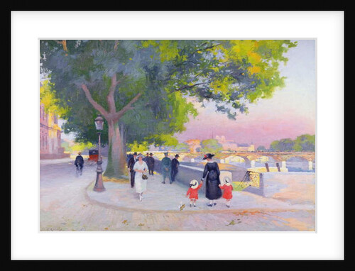 Promenade on the banks of the Seine in Paris by Jules Ernest Renoux