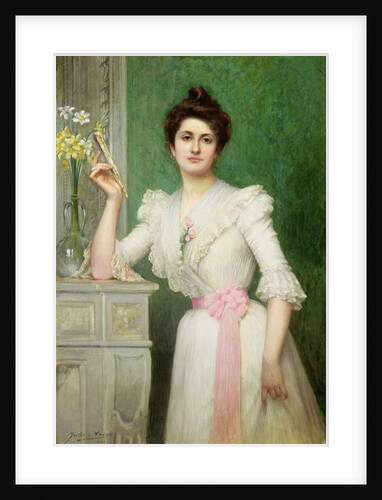 Portrait of a lady holding a fan, 1898 by Jules-Charles Aviat