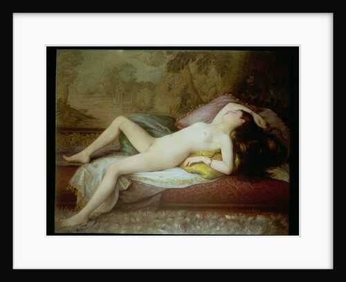 Nude lying on a chaise longue by Gustave-Henri-Eugene Delhumeau