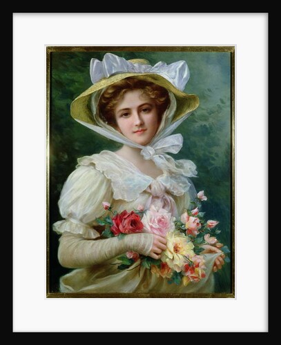 Elegant lady with a bouquet of roses by Emile Vernon